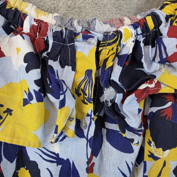 Zara Basic Dress Womens XS Multicolor Off Shoulder Ruffle Linen Summer Floral - Picture 2 of 9